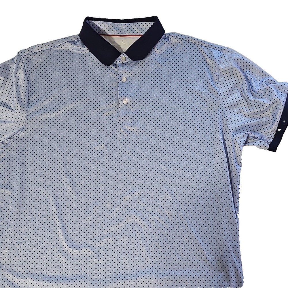M Men's Polka Dot Polo Shirt Light Blue Navy L Breathable Stretch Short Sleeve